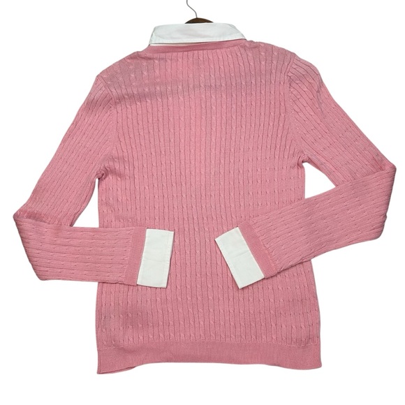 Lauren Ralph Lauren Silk Cable Knit Sweater Large Pink Soft Girl Tennis Preppy - Picture 3 of 8